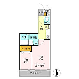 ベルレージュエム 2Kの間取図画像