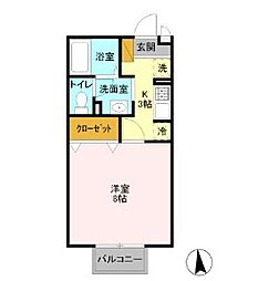 アークグレイス 2階1Kの間取り