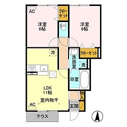 コンクパール 1階2LDKの間取り
