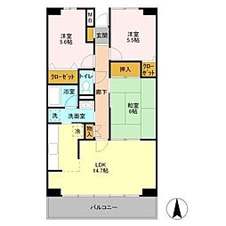 ルーチェ緑が丘Ｂ 2階3LDKの間取り