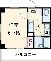 アンビロンＭ 2階1Kの間取り