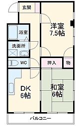 エクセル山一 2DKの間取図画像