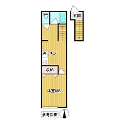 ヴェルデ戸祭 2階1Kの間取り