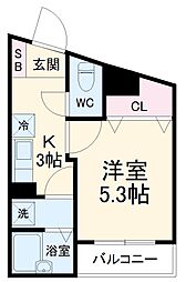 リネアパレス 2階1Kの間取り