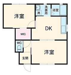ヴィラポラールＡ 1階2DKの間取り