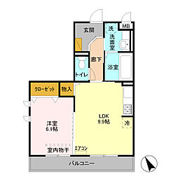 ヴィラグランデ 2階1LDKの間取り