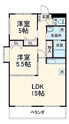 名古屋市営鶴舞線 原駅 徒歩4分の賃貸マンション 4階2LDKの間取り