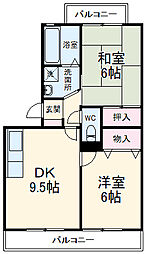 ハイツ・サンピーチ　Ｂ 2階2DKの間取り