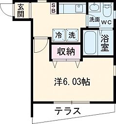 つくばエクスプレス 青井駅 徒歩8分の賃貸マンション 1階1Kの間取り