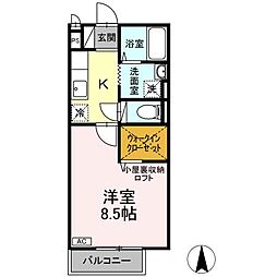 ボヌール アビテ　C 2階1Kの間取り