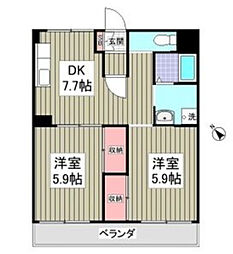 西武池袋線 武蔵藤沢駅 徒歩11分の賃貸マンション 5階2DKの間取り
