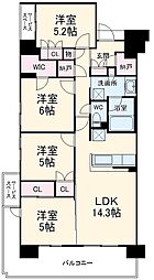 JR横浜線 橋本駅 徒歩15分の賃貸マンション 6階4LDKの間取り