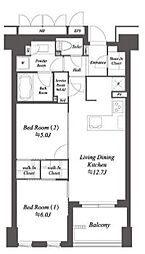 西武豊島線 豊島園駅 徒歩8分の賃貸マンション 2階2LDKの間取り