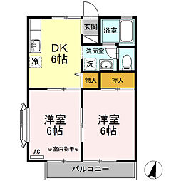 東急田園都市線 市が尾駅 バス17分 新中野橋下車 徒歩3分の賃貸アパート 1階2DKの間取り