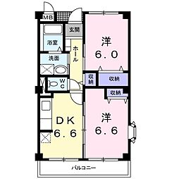 マーレンキィドーム 2階2DKの間取り