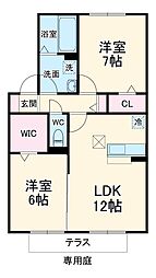 サンフルール 1階2LDKの間取り