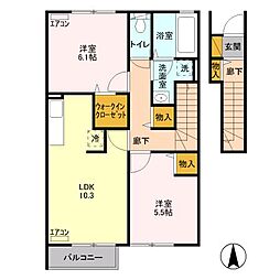 セジュールプレリー 207 2階2LDKの間取り