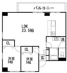 白樺フラッツ 5階2LDKの間取り