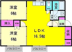 ツインハイム 1階2LDKの間取り