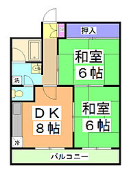 ロイヤルコーポ 9階2DKの間取り