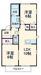 ビューテラス佐野　A 2階2LDKの間取り