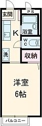 ウィステリアII 1階1Kの間取り
