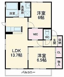 シャーメゾン東田中郷 2階2LDKの間取り