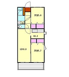 ソレアードＭ 2階2LDKの間取り