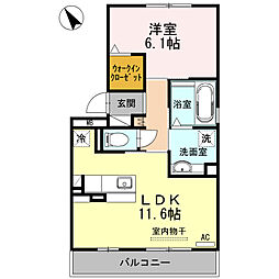 愛知環状鉄道 岡崎駅 徒歩7分の賃貸アパート 2階1LDKの間取り