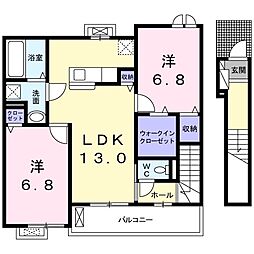JR川越線 川越駅 バス40分 川島郵便局前下車 徒歩3分の賃貸アパート 2階2LDKの間取り