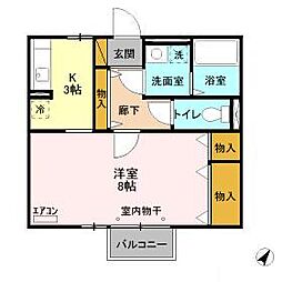 パルコートＭ　A 2階1Kの間取り