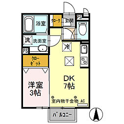 ＩＳＨＩＫＡＷＡ　ＨＩＬＬＳ　VII 1階1DKの間取り