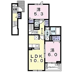 ブローテ　II 2階2LDKの間取り