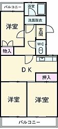 けやき台ハイツ 2階3DKの間取り