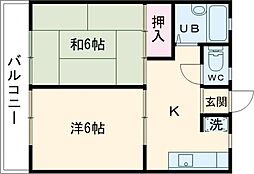 伸佐益ハイツ 2階2Kの間取り
