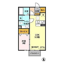 ノーベルパーク15 1階1LDKの間取り
