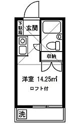 ニューメモリアルハイツ 2階ワンルームの間取り