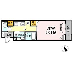 エスペランサＳVIII 2階1Kの間取り