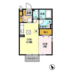 ジュネス港町 1階1LDKの間取り