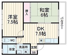 グリーンハウス中里 2DKの間取図画像