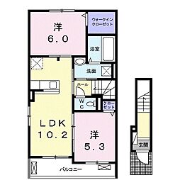 ベルローザ 2階2LDKの間取り