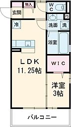 ジュネス稲荷塚 2階1LDKの間取り