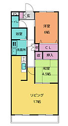 名古屋市営鶴舞線 原駅 徒歩10分の賃貸マンション 3階2LDKの間取り