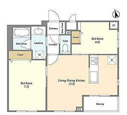 JR京浜東北・根岸線 蒲田駅 徒歩21分の賃貸マンション 1階2LDKの間取り