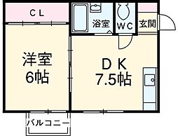 ハイツ菊住 2階1DKの間取り