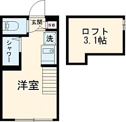 ハーモニーテラス仲宿 1階ワンルームの間取り