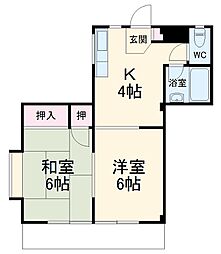 ハイツもろはし 2階2Kの間取り
