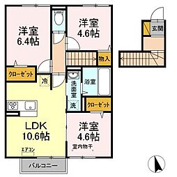 京成松戸線 常盤平駅 徒歩15分の賃貸アパート 2階3LDKの間取り