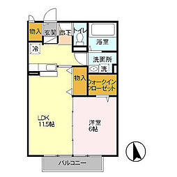 ディアステージII 2階1LDKの間取り