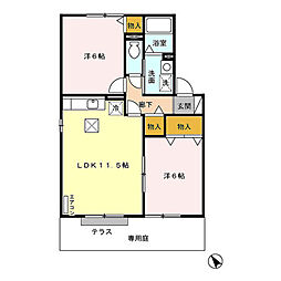 メゾンリベルテA 2LDKの間取図画像